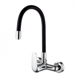 ELZA – BATERIA ZLEWOZMYWAKOWA ŚCIENNA Z ELASTYCZNĄ WYLEWKĄ CHROM/CZARNY BKE 781D