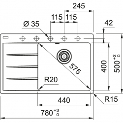 Zlewozmywak FRANKE Fragranit CNG 611-78 TL ociekacz z lewej strony czarny mat 114.0633.138